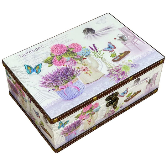 Amedoo Treasure Box Vintage Wooden + PU Leather Decorative Storage Box With Lid - Trinket, Jewelry & Memento Keepsake Box - Gifts for Kids, Girls, Women & Home Decor (Lavender, Small)