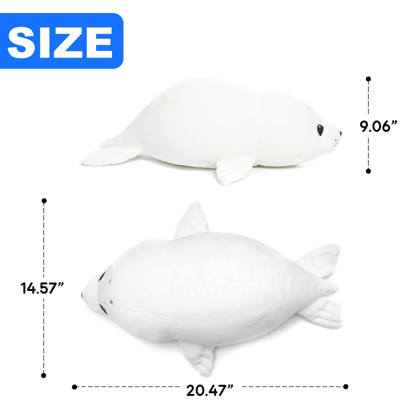 WEIGEDU Adorable White Baby Seal Plush Pillow – Soft Stuffed Animal Toy, Cuddly Hugging Body Pillow for Kids & Adults, 20" Arctic Ocean Seal Doll, Cute Sea Animal Plushie for Gifts & Decor