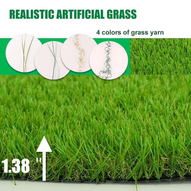 SHNOSU Artificial Grass Turf Rug 7FTX15FT Indoor Outdoor, 1.38" Pile Height Realistic Fake Grass with Drain Holes Astro Turf for Patio Garden Lawn Landscape Balcony