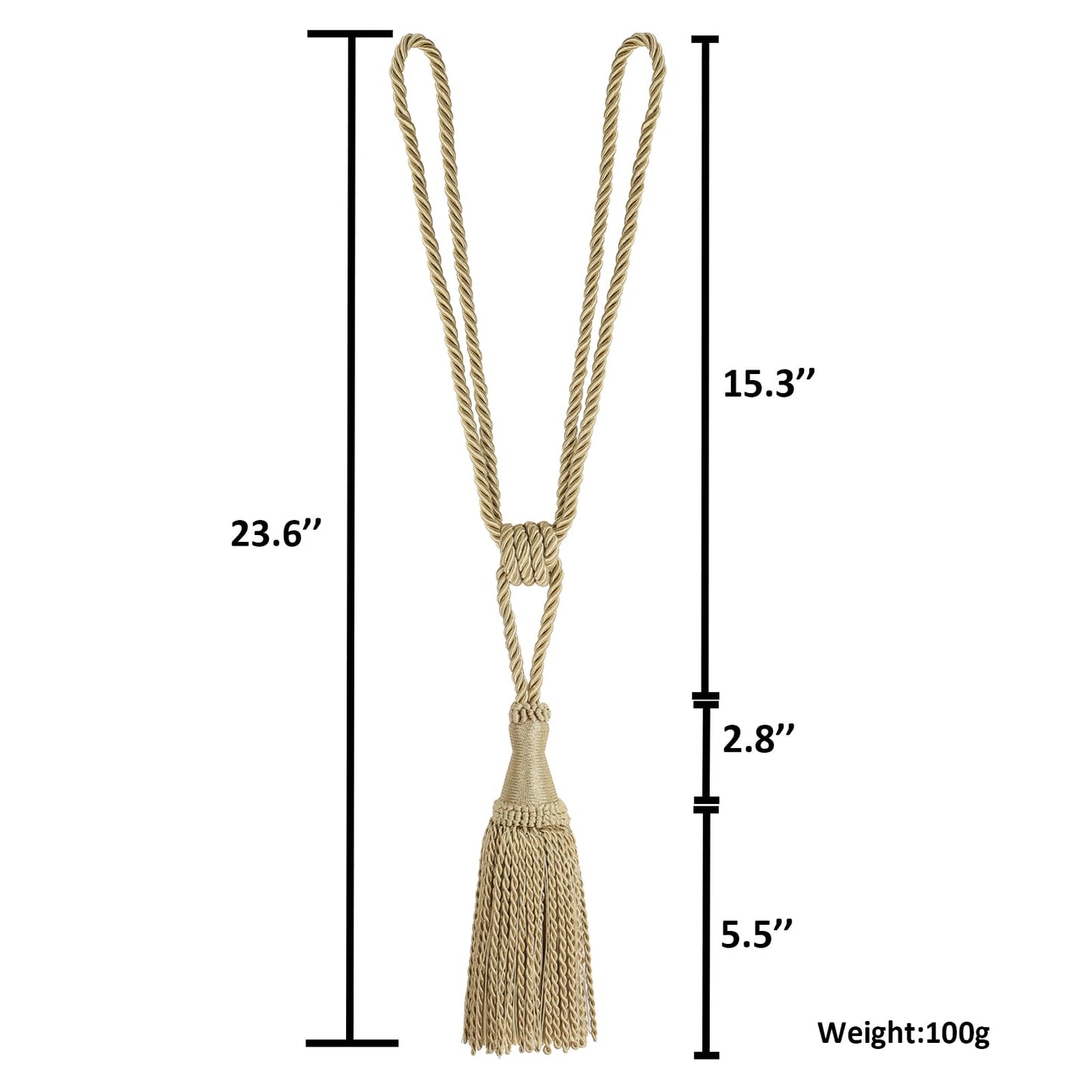 HedongHexi 2 Pack Gold Curtain Tassel Tibacks, Modern Rope Window Curtain Ties Backs for Draperies, Outdoor Elegant Decorative Curtain Holdbacks