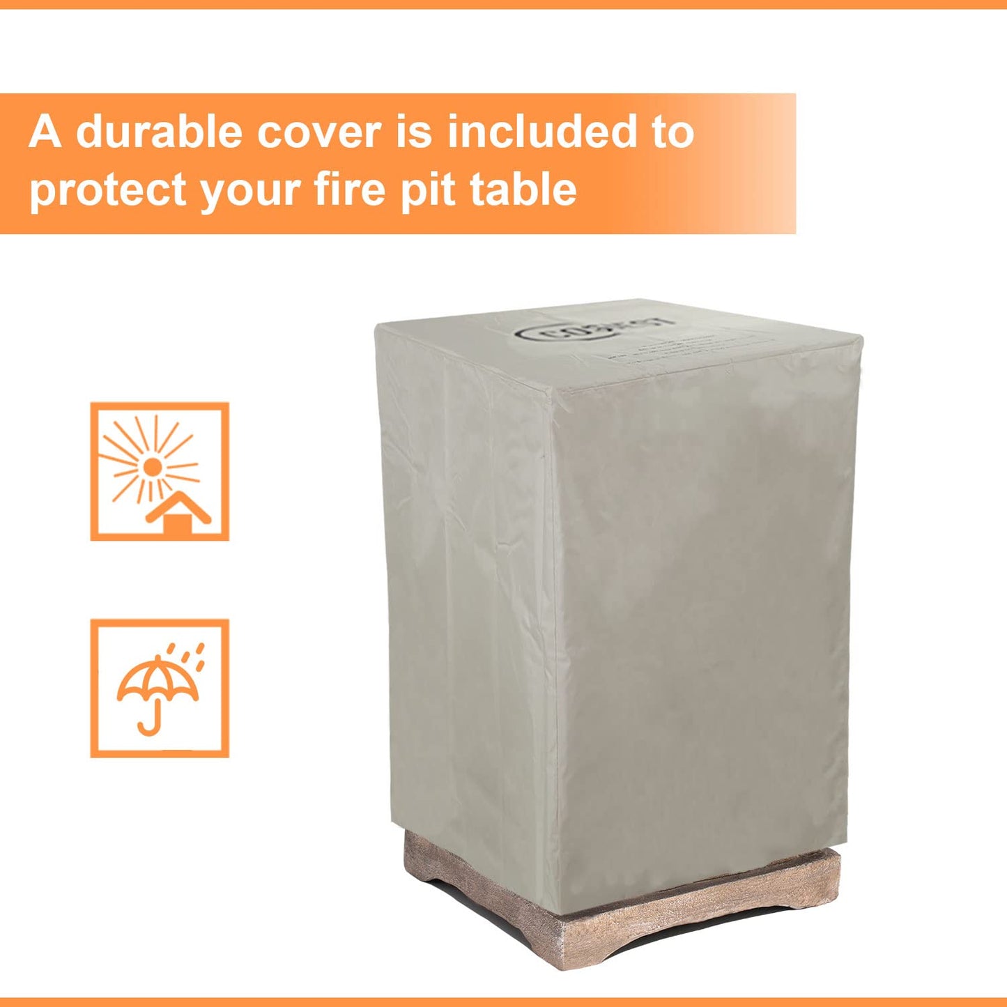 COSIEST Outdoor Propane Fire Pit Table w Faux Brown Compact Ledge Stone 20" Square Base and Faux Rose-Marble Round Bowl, Certified, 40,000 BTU, Free Lava Rocks, Fits 20lb Tank Inside, Raincover