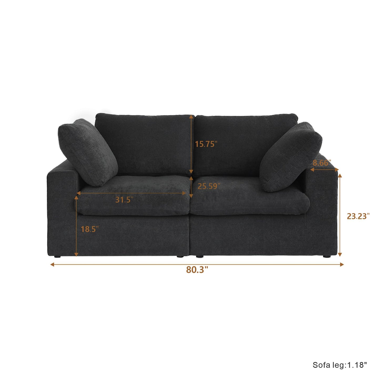 JACH Modular Sectional Couches for Living Room, Modern Convertible Couch, Comfy Love Seat Sofas, Covers Removable, Modern Sectional Sofa for Living Room Apartment (Black)