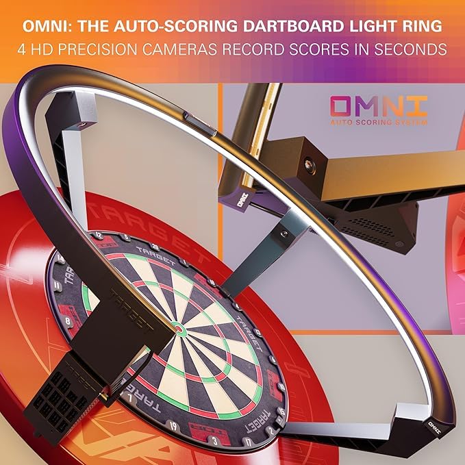 Target Darts Omni Dartboard Auto Scoring Ring with LED Lights | Dart Board Score Camera, Magnetic Dartboards Light System, Surround Ring Lighting, Record Dart Scores