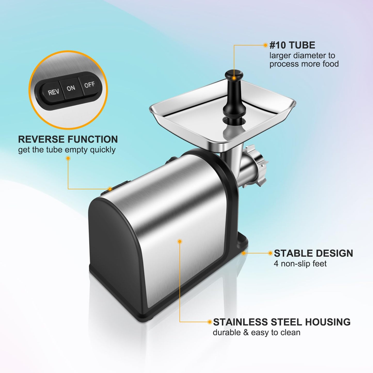 AAOBOSI Electric Meat Grinder #10 | 3000W Max | 3 Stainless Steel Plates | 3 Sausage Stuffers | Stainless Steel Blade | Kubbe Maker | One-Button Control