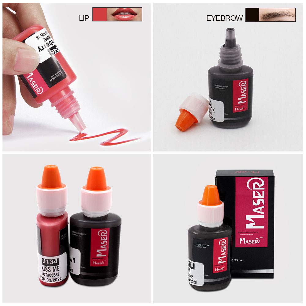 Permanent Makeup Tattoo Machine Kit-BIOAMSER P300 Permanent Makeup Kit with Foot Pedal Touch Control Power Supply Rotary Tattoo Machine Pen Practice Skin 2 Microblading Inks 10pcs Cartridge Needles