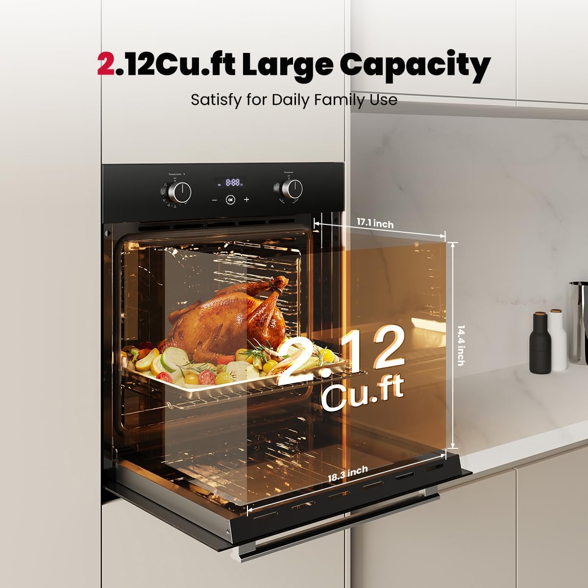 GASLAND 24 Inch Gas Wall Oven, ETL Certified Built-in Natural Gas Oven with Convection, Rotisserie, Bake & Broil, Digital Timer, 120V Plug, Easy Clean Single Wall Oven Black