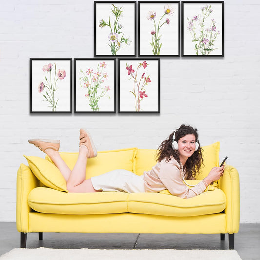 Gubrandin 6PCS Vintage Botanical Wildflower Art Wall Art Prints Artwork Paintings for Home Farmhouse Office Bathroom Kitchen Bedroom Wall Decor (8x10 inch，Unframed), Floral Cottage Girls Room Decor