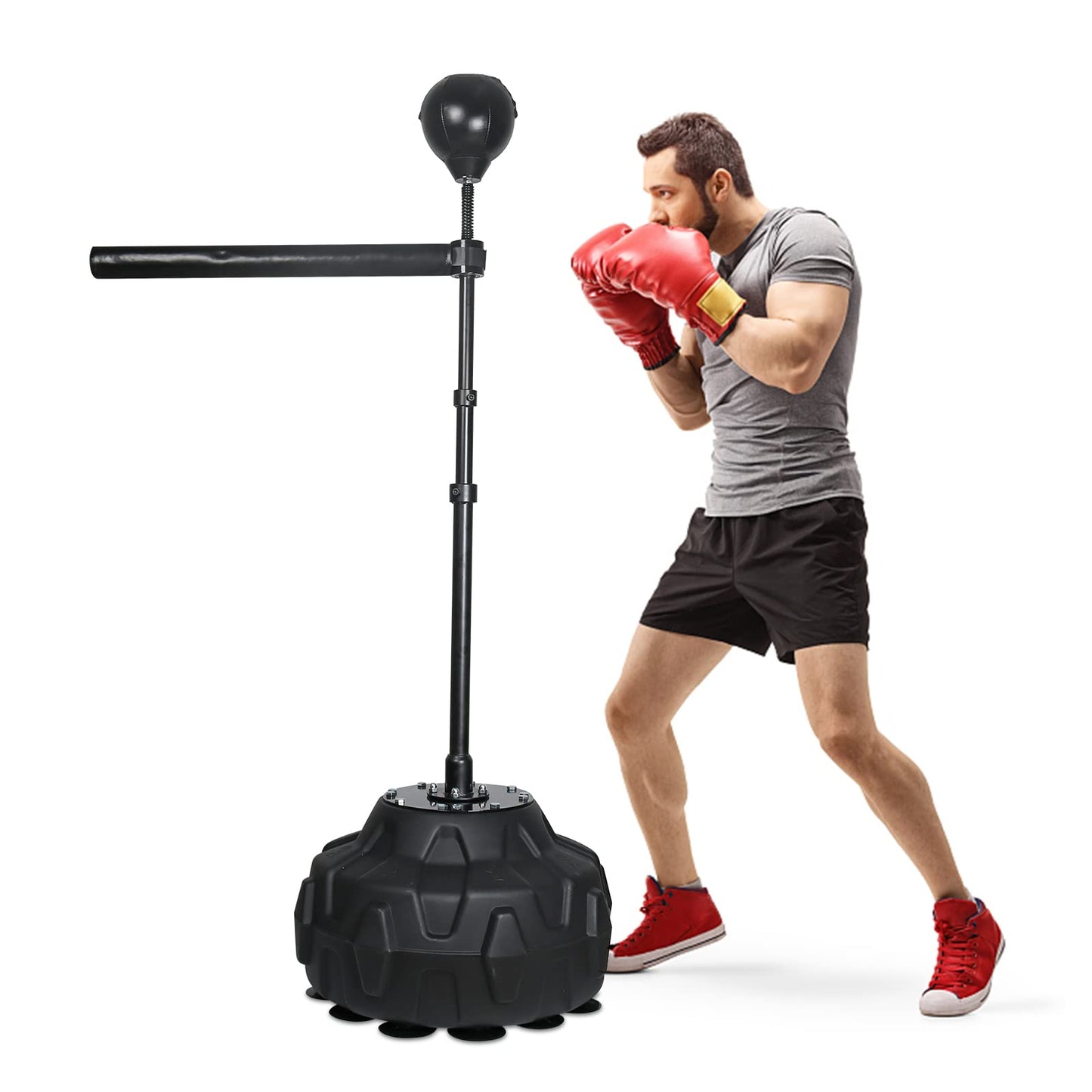 Solid Reflex Bag Boxing Speed Trainer Punching Bag Spinning Bar, Training Boxing Ball with Reflex Bar Free Standing, 45-80in Adjustable Height, for Adult