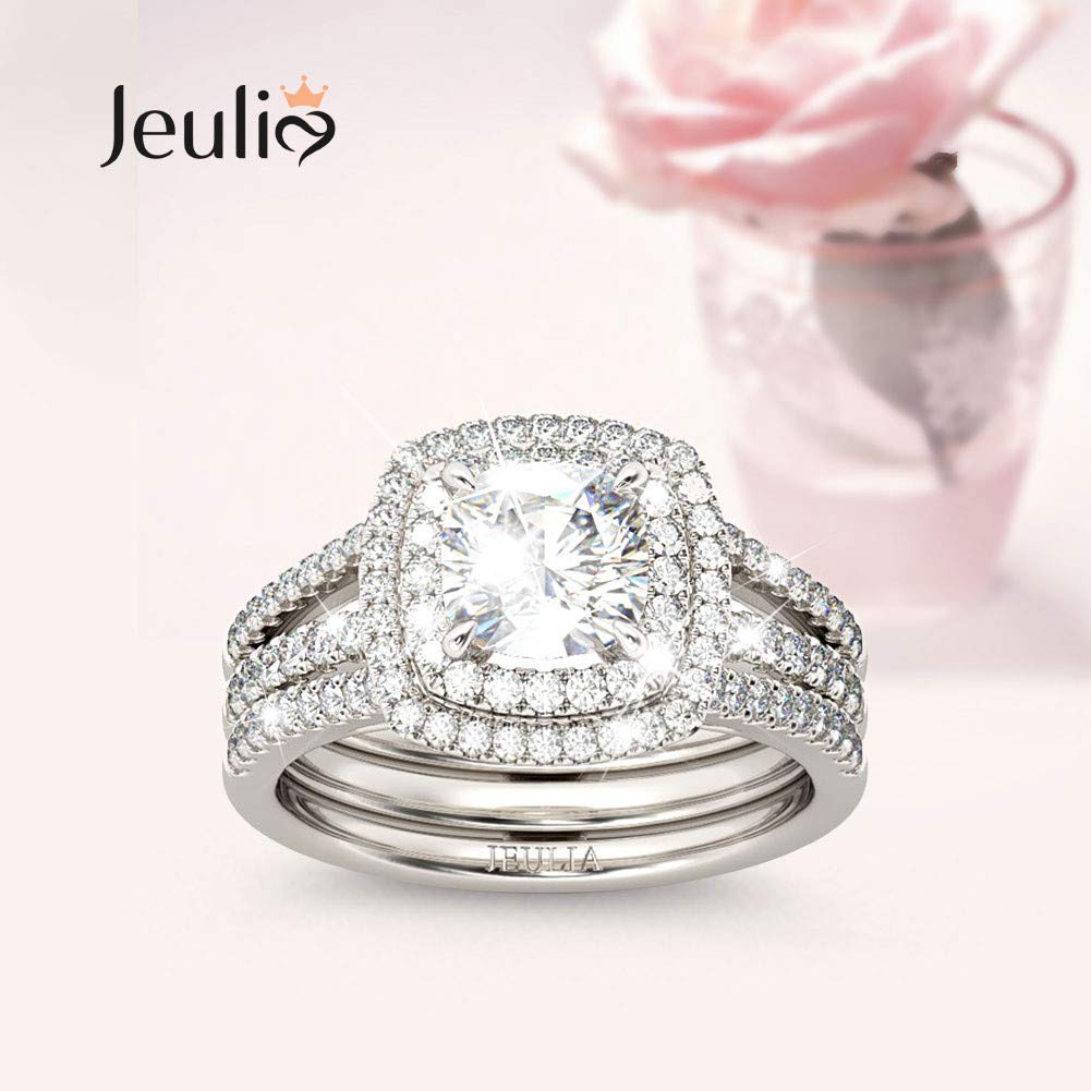 Jeulia Brilliant Classic Band Rings Sets for Women 925 Sterling Silver Fashion Ring Sets Wedding Engagement Anniversary Promise Ring Bridal Sets Jewelry (6.0(U.S))