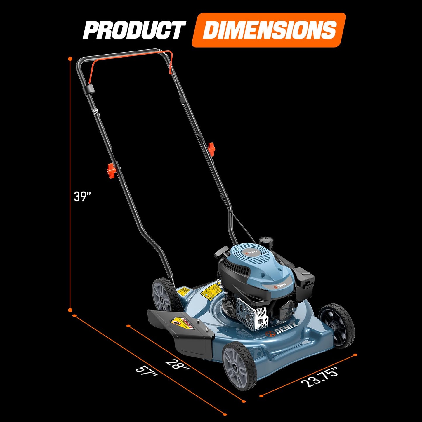 SENIX 20" Gas Lawn Mower, 144 cc Gas Powered Lawnmower, 4-Cycle Engine Walk-Behind Push Lawn Mowers, 3 Position Height Adjustment for Yard and Garden, cortadora de pasto