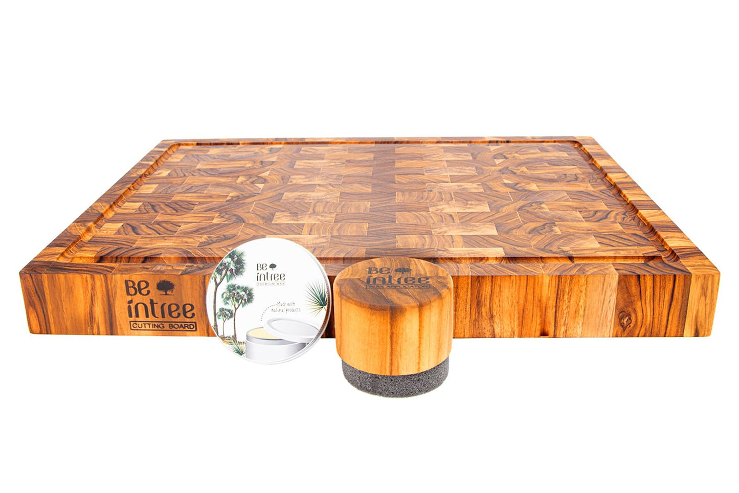 Premium Teak Wood Butcher Block Cutting Board Set - Complete Set with End Grain Board, Wood Wax & Applicator - Ideal Cutting Board Set for Home Cooks & Chefs. Improve your Cooking Experience Today