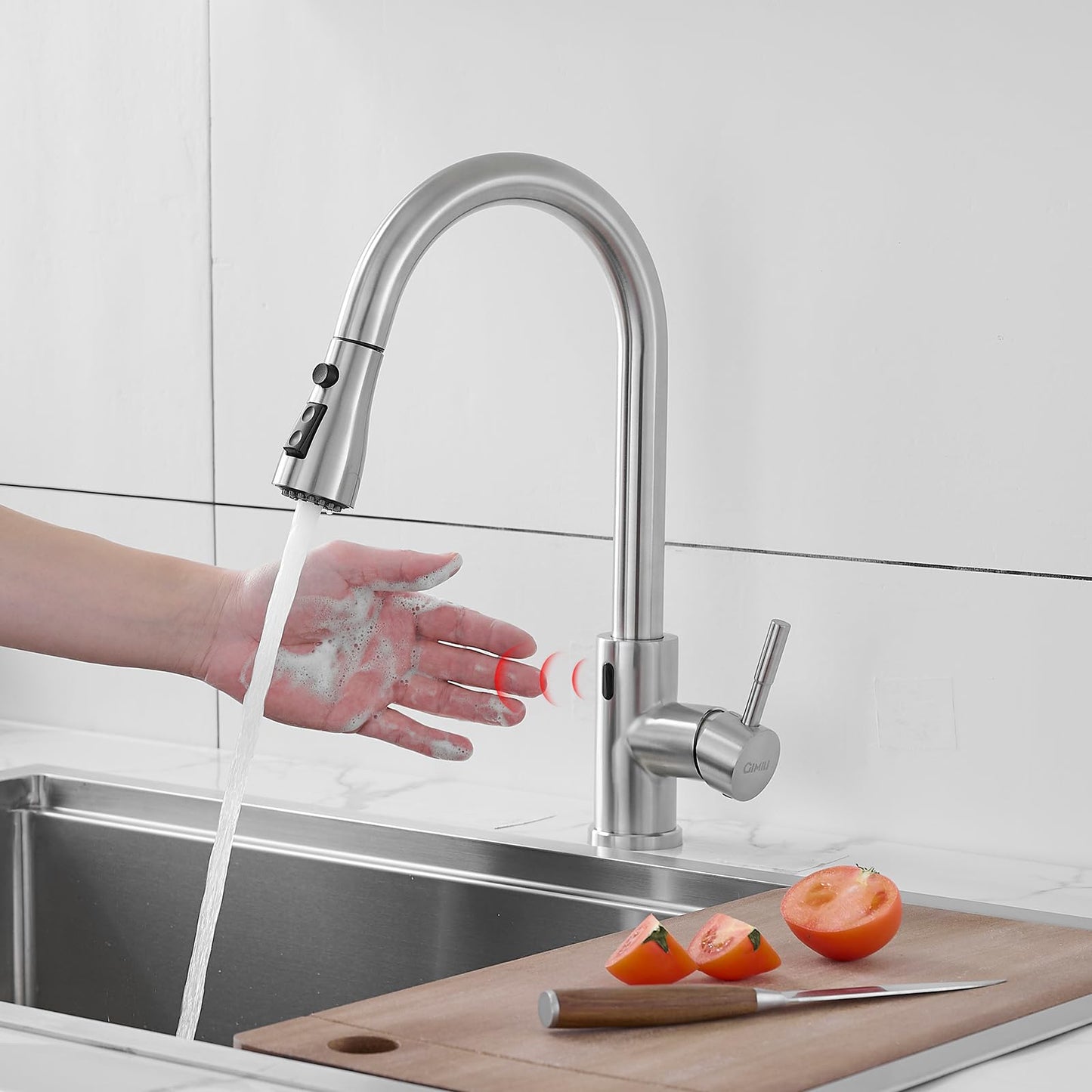 GIMILI Touchless Kitchen Faucet with Pull Down Sprayer Motion Sensor Hands-Free Smart Activated Brushed Nickel Sink Faucets