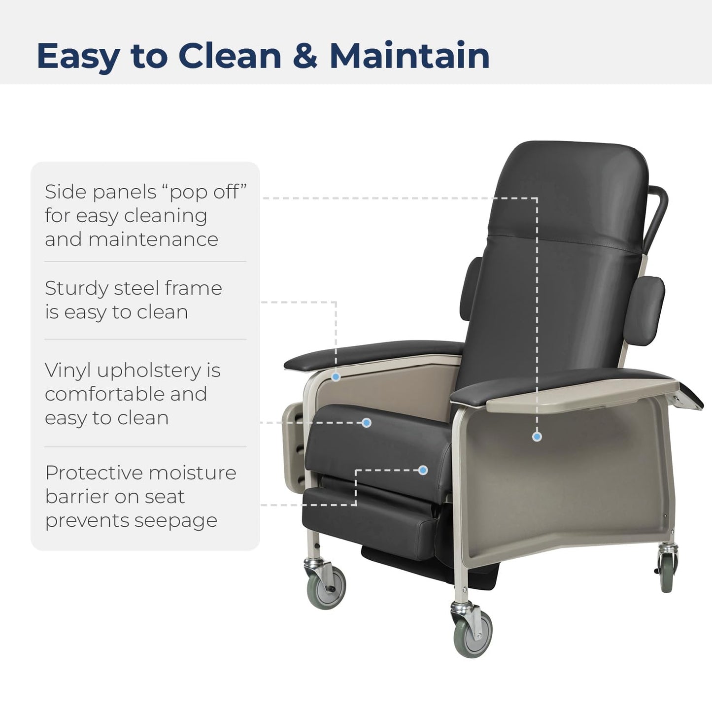 Drive Medical 4 Position Clinical Care Geri Chair Recliner, Reclining Padded Chair with Armrests, Charcoal