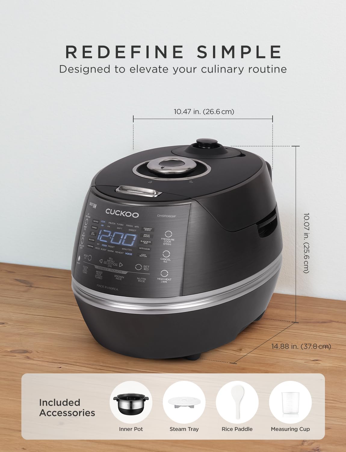CUCKOO High Pressure Rice Cooker 6-Cup Uncooked / 12-Cup Cooked with Induction Heating Technology, Versatile Rice Maker with 13 Menu Options and Steam Plate, Voice Guide, Dark Gray (CRP-DHSR0609FD)