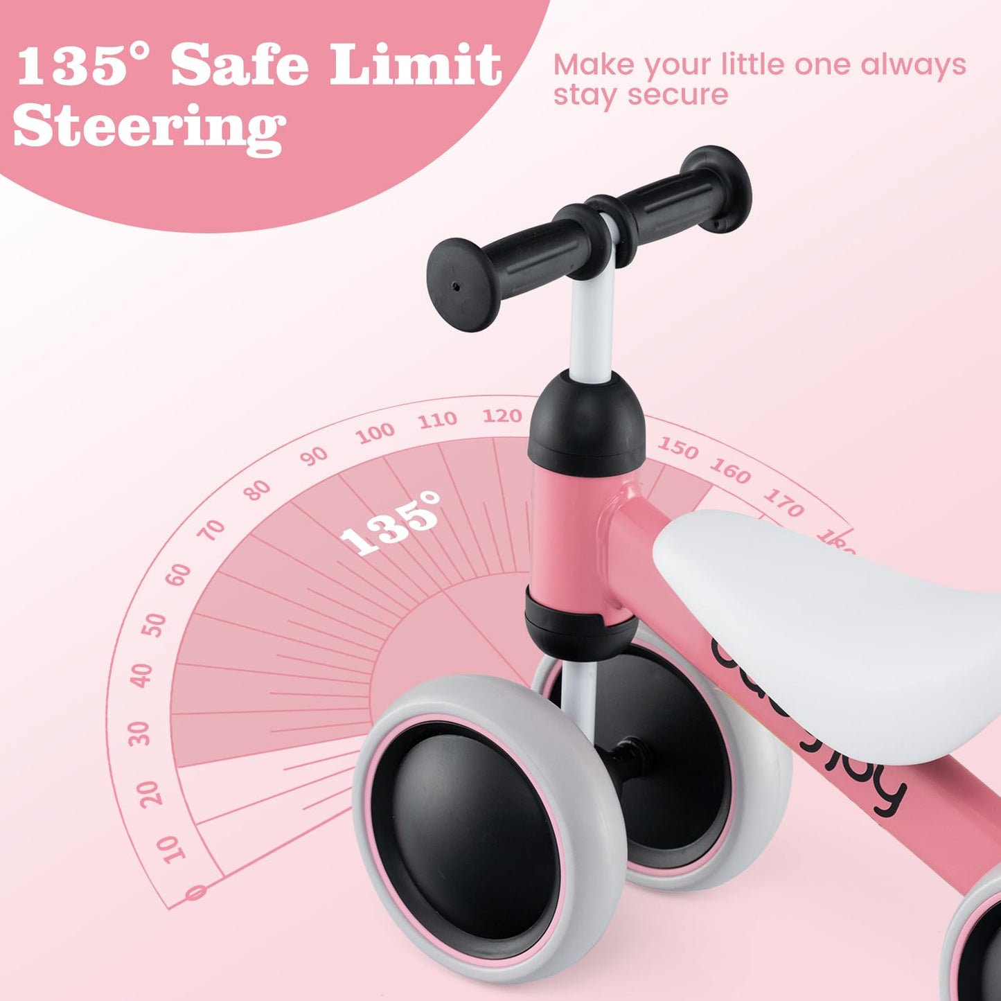 BABY JOY Balance Bike, No Pedal 4 Wheels Toddler Bike with Soft Seat as First Ride-on Toy Birthday Gift, Baby Balance Bike for 2 Years Old Boys Girls (Pink)