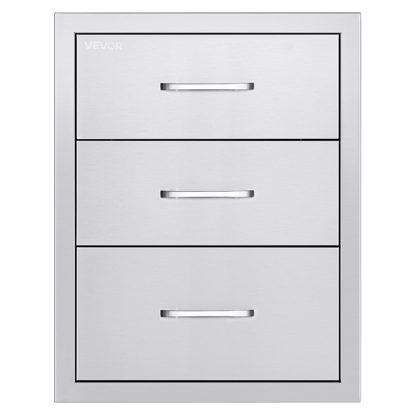 VEVOR Outdoor Kitchen Drawers 18.11" W x 23.23" D x 23.23" H, Triple-Access Stainless Steel Modular Drawer Cabinet with Handles, BBQ Island Drawer for Outdoor Kitchen or BBQ Island Patio Grill Station