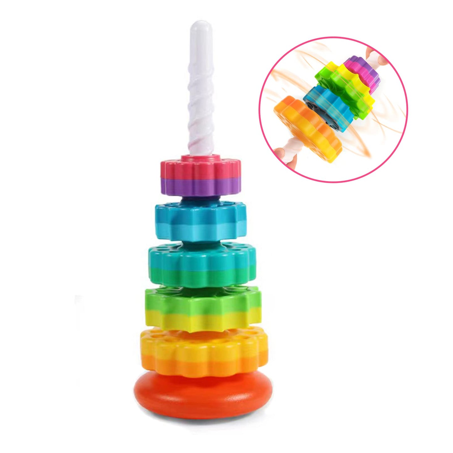 LUCKFUTURE Spinning Stacking Toys, Educational Toddler Toy Stacking Rings Baby Toys, Montessori Toy for Girls and Boys, Spin Gears Christmas Birthday Gift for 1-3 Year Old (Pack of 2)