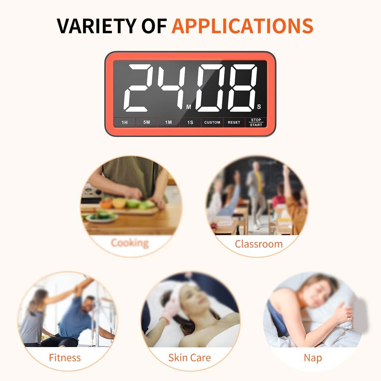 EINVARIOUS Portable Magnetic LED Large Display Digital Kitchen Timer Countdown Home Cooking Classroom Gym