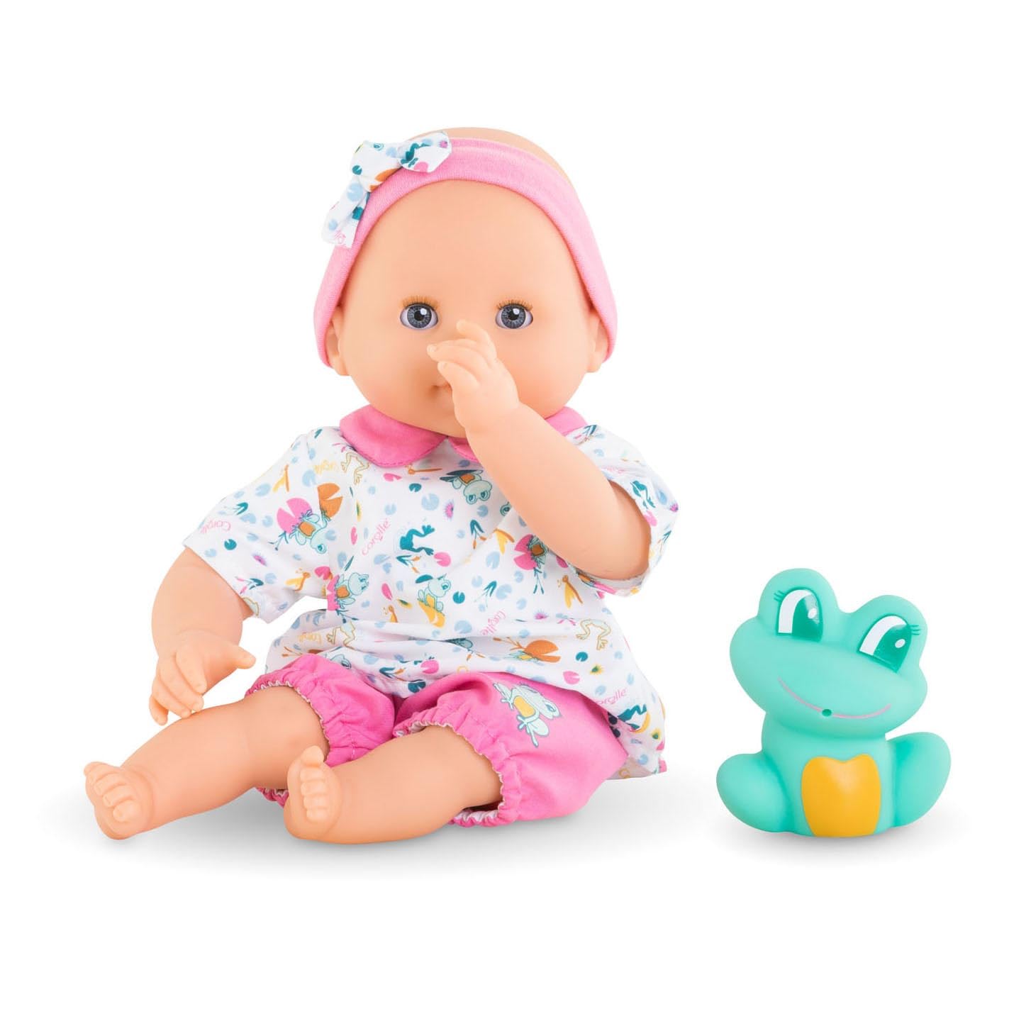 Corolle Bébé Bath Oceane 12” Girl Baby Doll with Rubber Frog Toy, Safe for Water Play in The Bathtub or Pool, Soft Body with Vanilla Scent, for Kids Ages 18 Months and up