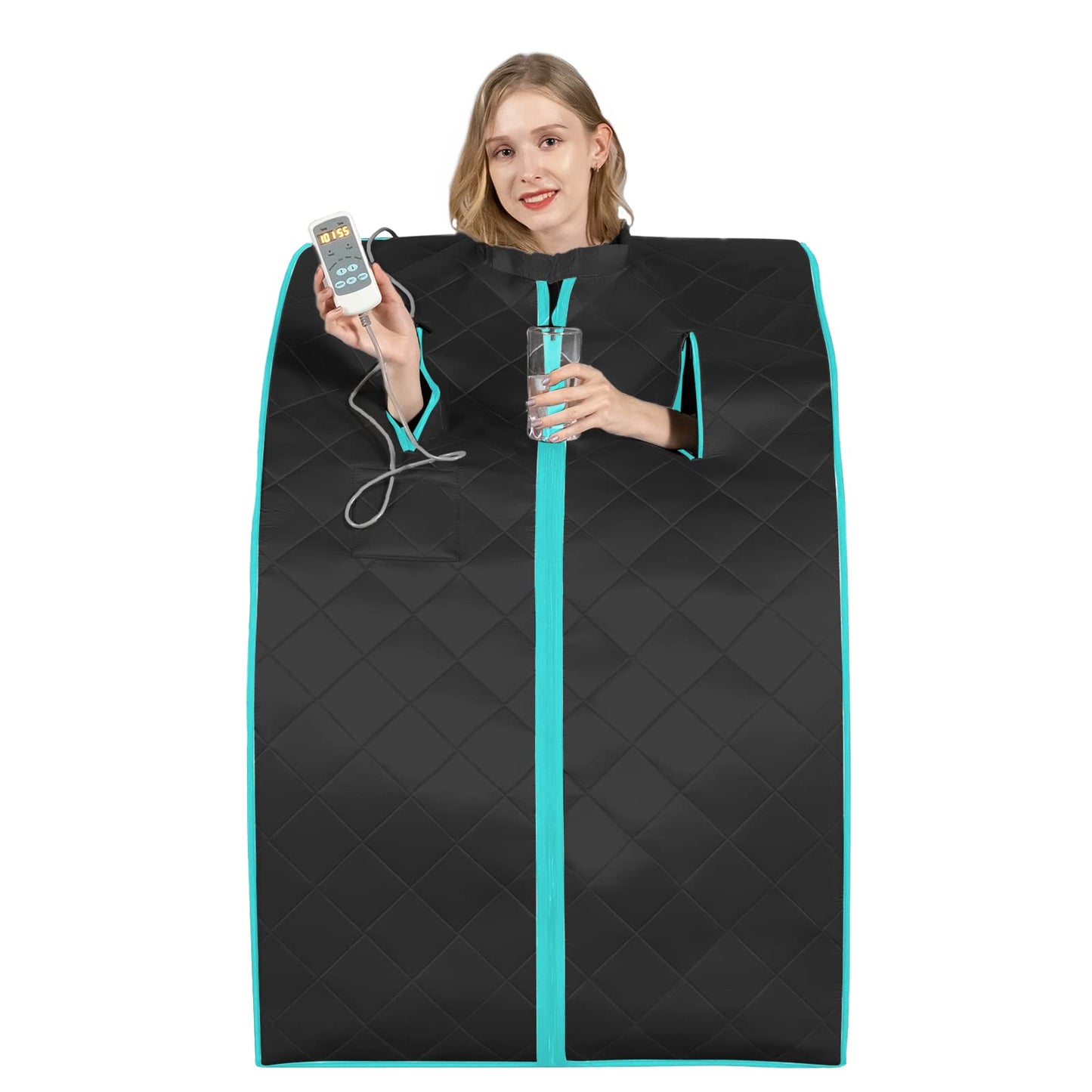 Smartmak Far Infrared Sauna, Full Body One Person Portable SPA Set with Time & Tempreture Remote Control, Heating Foot Pad and Foldable Reinforced Chair (L 27.6’’ x W 31.5’’ x H 37.8’’) - Black
