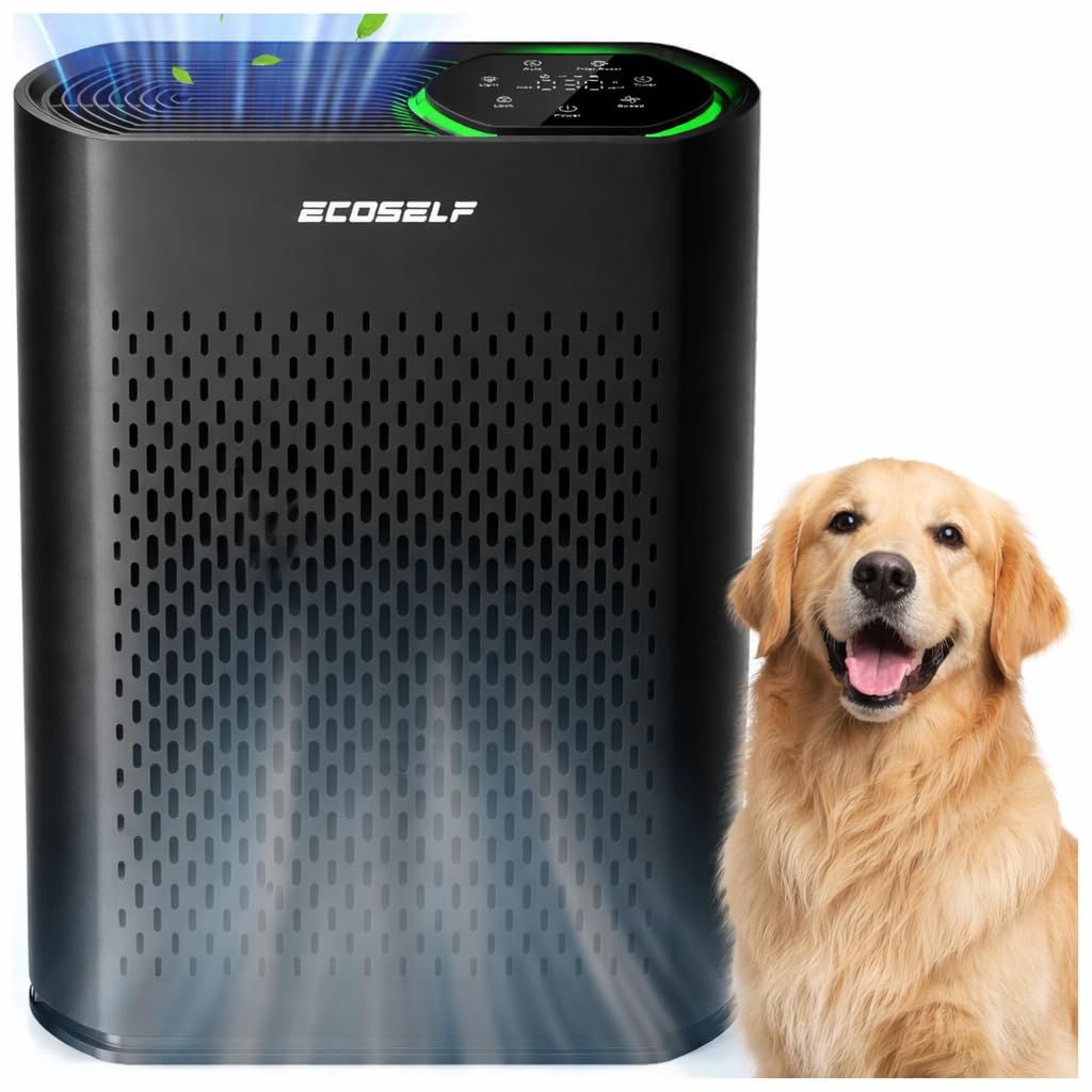 Powerful Air Purifiers for Home Large Room Up to 2400 Ft², ECOSELF HEPA Air Purifier with PM 2.5 Air Quality Display 20dB Sleep Mode, Air Purifiers for Bedroom Office Living Room Black