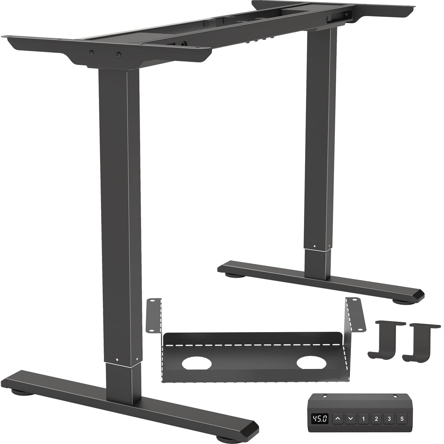 DERSITE Dual Motor Standing Desk Frame, Electric Adjustable Legs, Workstation Desk Base, Sit stand desk frame, 3 Memory Height Settings, with Cable Management Tray, Headphone Hook