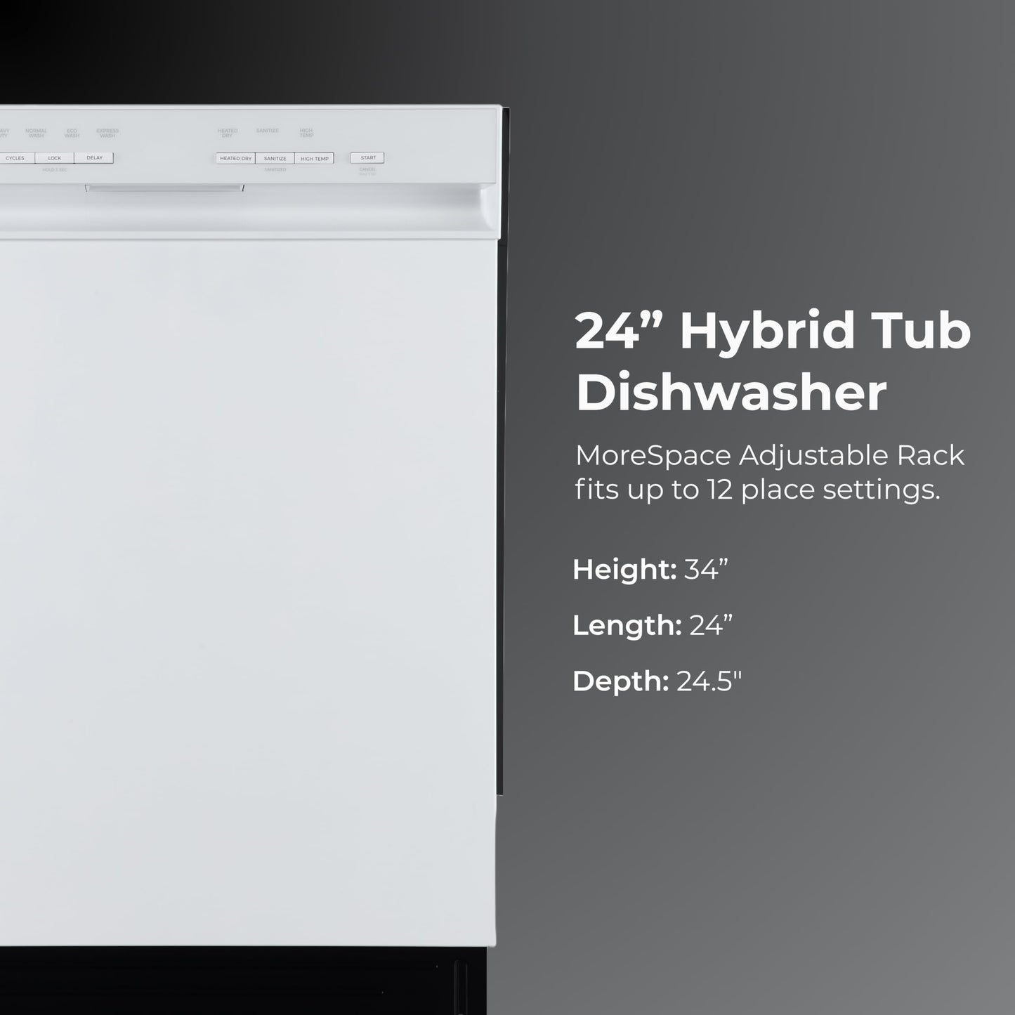 Kenmore 24" Premium Hybrid Tub Dishwasher - UltraWash, MoreSpace Adjustable Rack, High Temp & SmartWash - 12 Place Settings - 54 DBA - ENERGY STAR Certified - White
