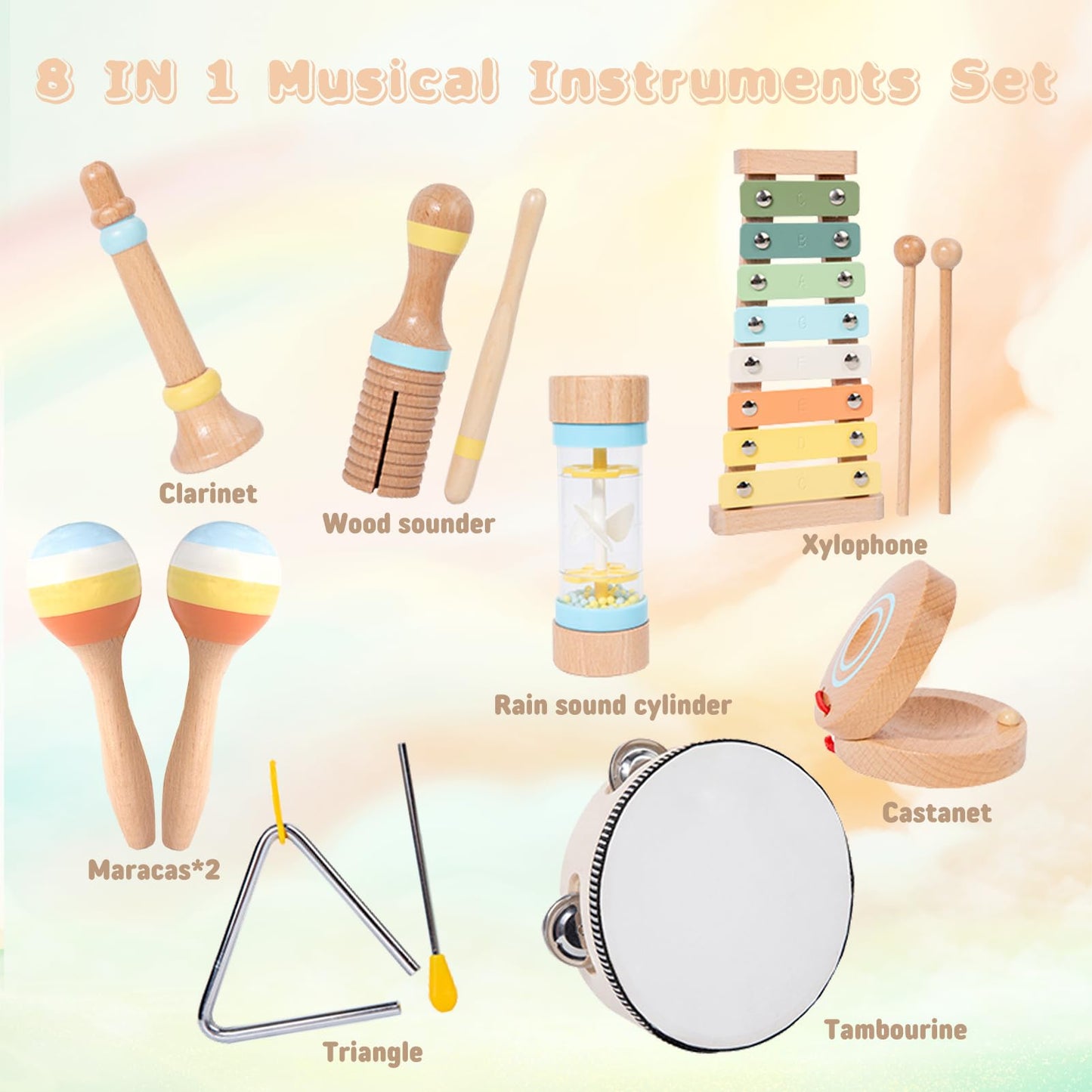 Baby Musical Instruments for Toddlers 1-3, 12PCS Montessori Musical Toy Set with Xylophone, Drum, Maracas...Perfect Toy Gift for 1-3 Year Old Boy Girl