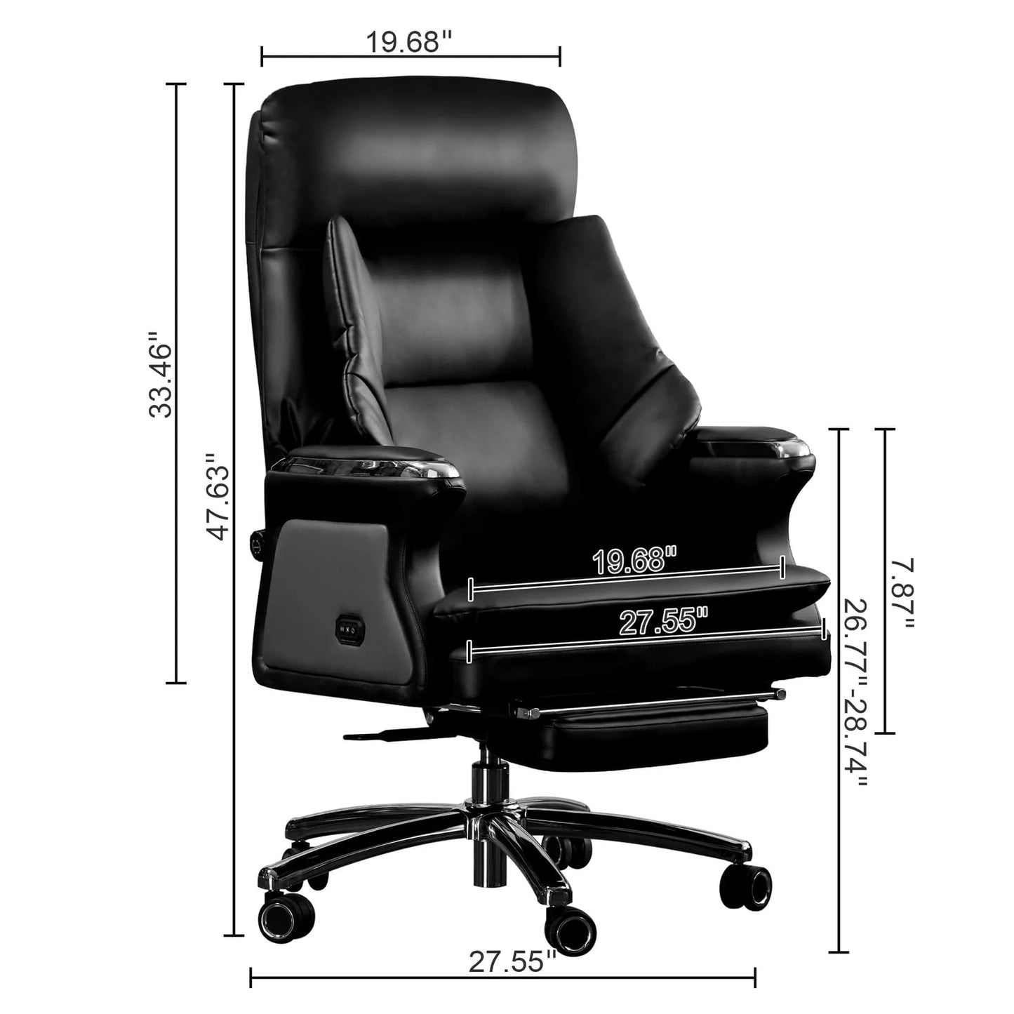 Kinnls Winston Ergonomic Leather Heated Ventilation Classic Luxury Office Chair with Massage, Recliner Executive Desk Chair, Adjustable Tilk Angle (Black)