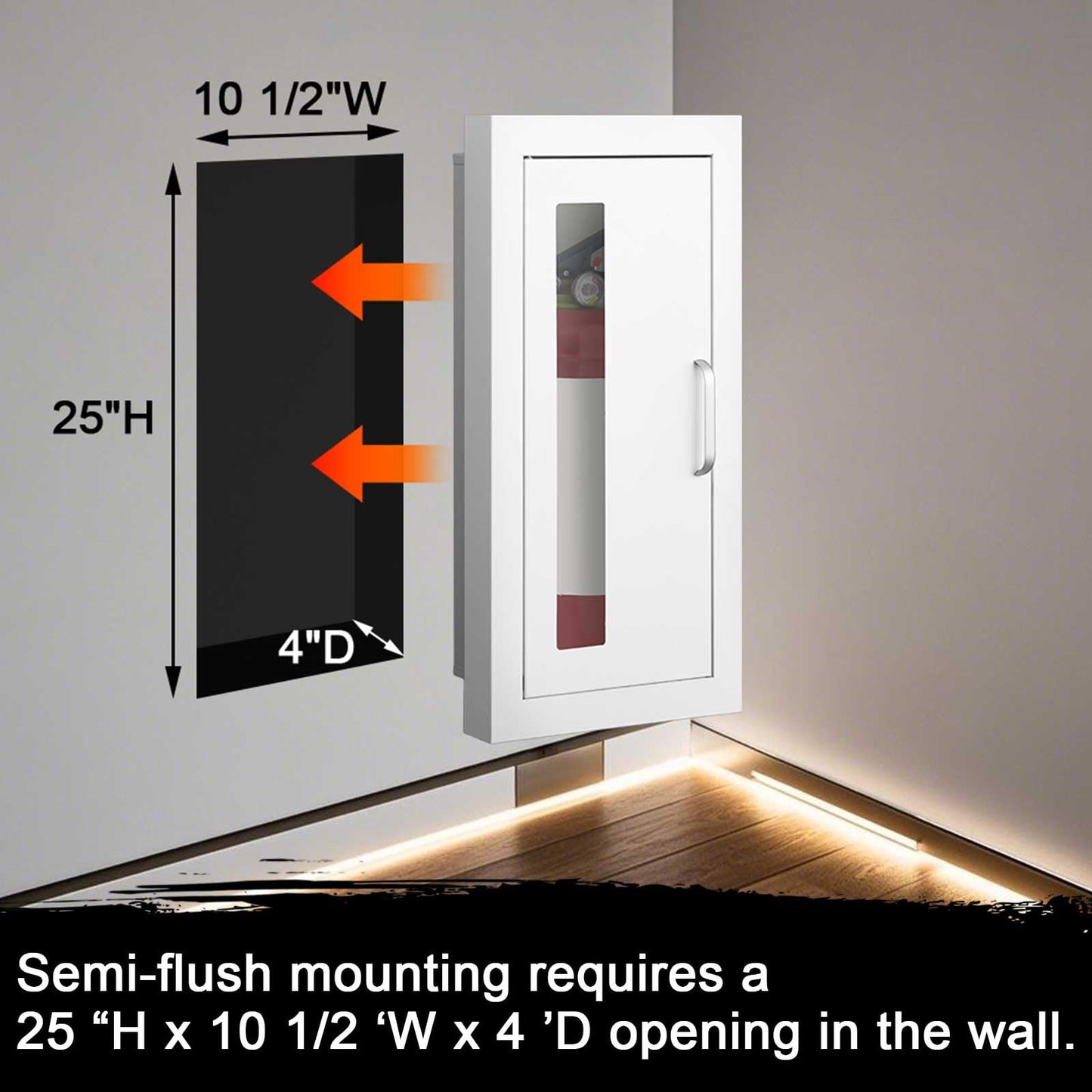 Zonon 1 Pcs Semi Recessed Fire Extinguisher Cabinet Industrial Architectural Wall Cabinet, Door with Handle Version for 10 Pound Dry Chemical Fire Extinguisher White