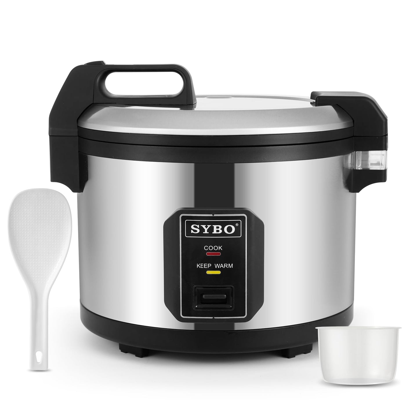 SYBO Commercial Rice Cooker and Warmer, 60 Cups Cooked (30 Cup Uncooked) Large Rice Cooker with Hinged Lid, Non-Stick Insert Pot, Stainless Steel Exterior