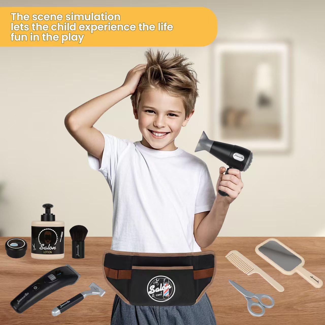 YIYZAOF Kids Barber Shop Pretend Play Toy-Toddler Hair Salon Toys Playset-Kids Shaving Kit for Boys,Gift Suitable Boys Ages 3+