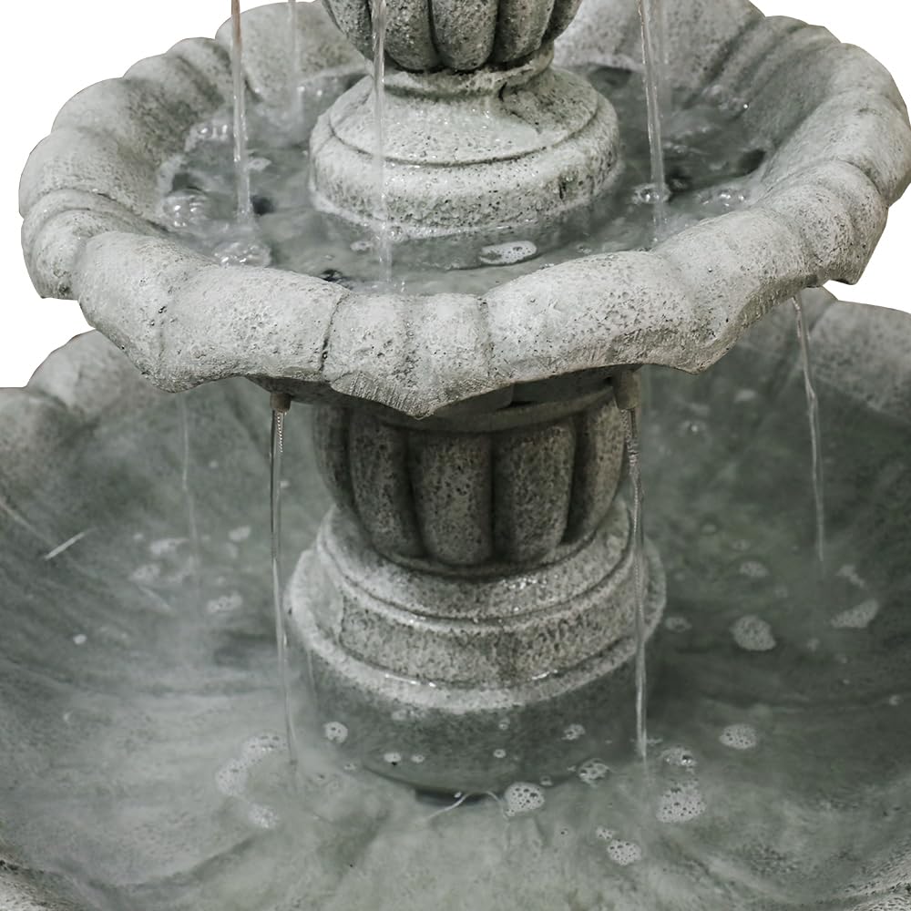 SunJet 39.3” High Modern Concrete Outdoor Water Fountain - 3 Tiered Large Floor Water Fountain and Waterfalls with Electric Pump for Garden, Patio, Yard, and Deck Decor, Featuring Natural Stone Look