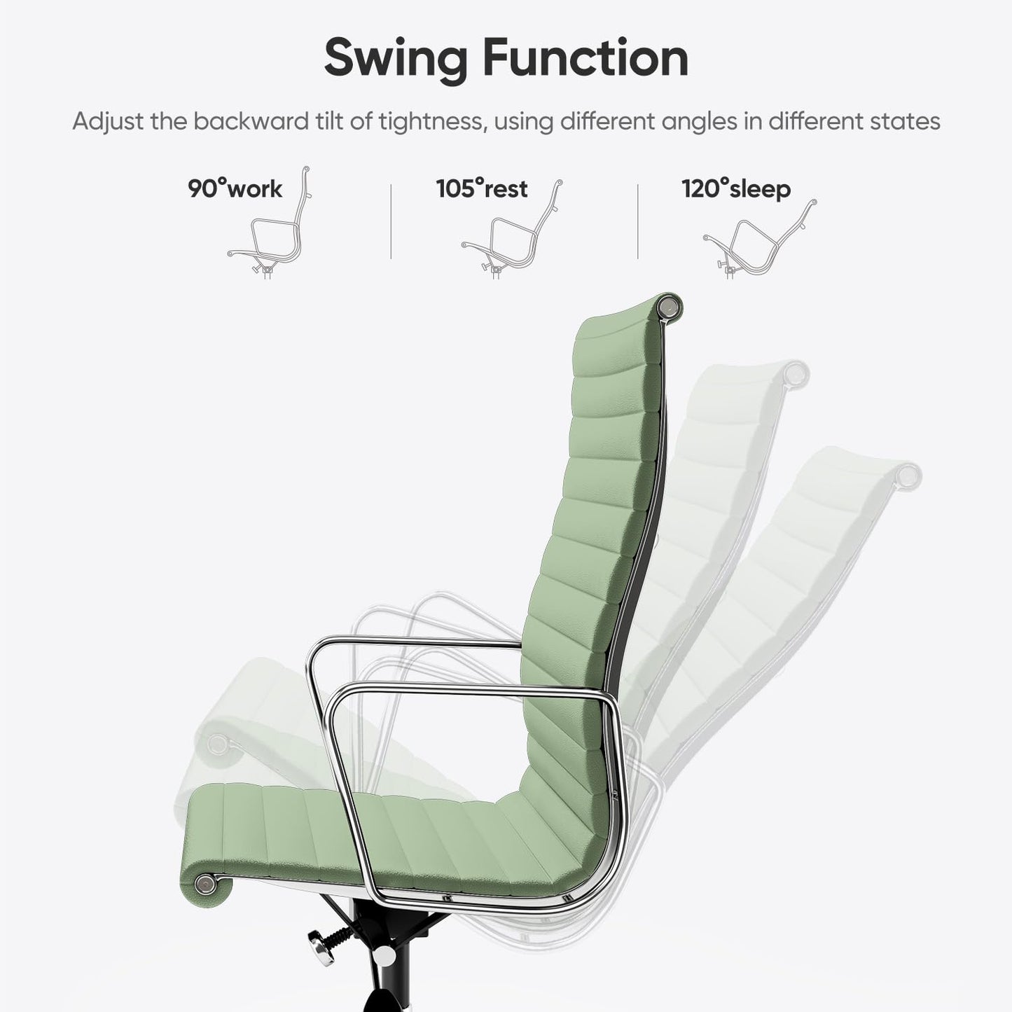 OTDMEL Ribbed Office Chair with Top Grain Leather - High Back Ergonomic Desk Chair with Aluminum Arm Rest and 5-Star Base, Swivel Chairs Light Green
