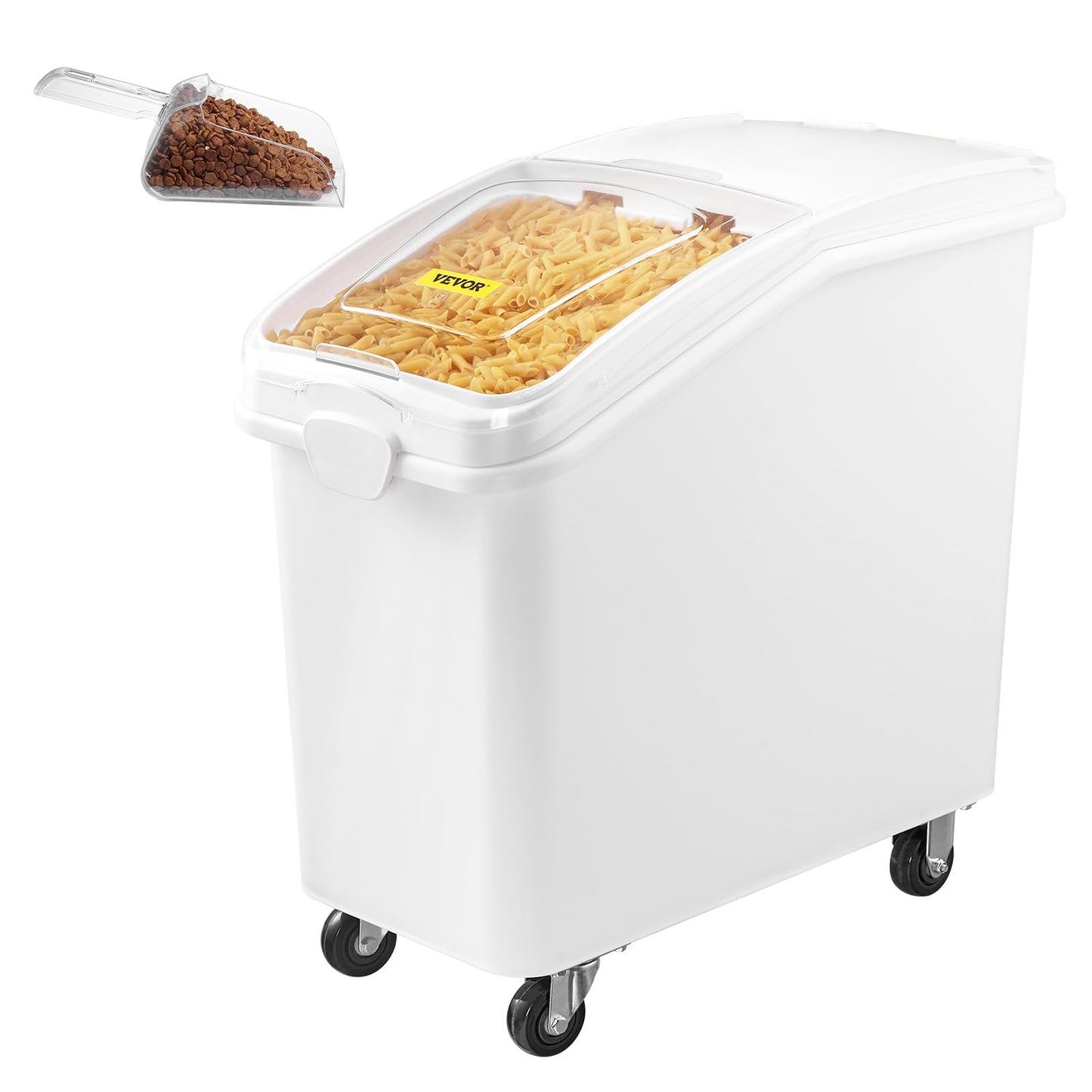 Mophorn 27 Gallon Food Storage Containers 500 Cup Ingredient Bin with Scoop and Sliding Lid Commercial Food Container Ideal for Rice storage, Dog Food Container, Flour and Sugar Containers, White
