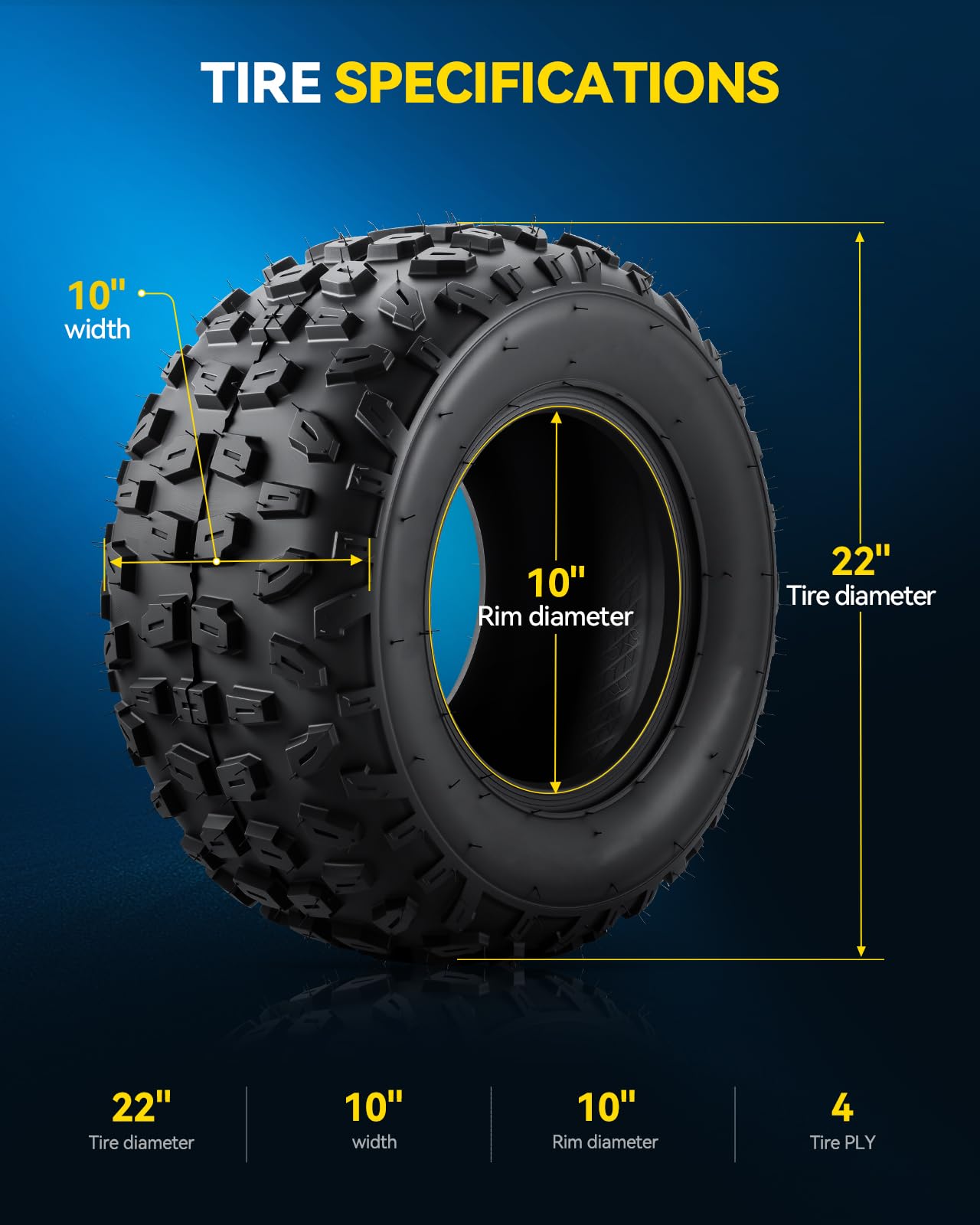 PHILTOP 22x10-10 ATV UTV Tires, 4-Ply Super Mud 22x10-10 ATV All-Terrain Tires for Riding Mowers, Golf Carts, Off-Road,2 Pcs,Tubeless (Z-183)