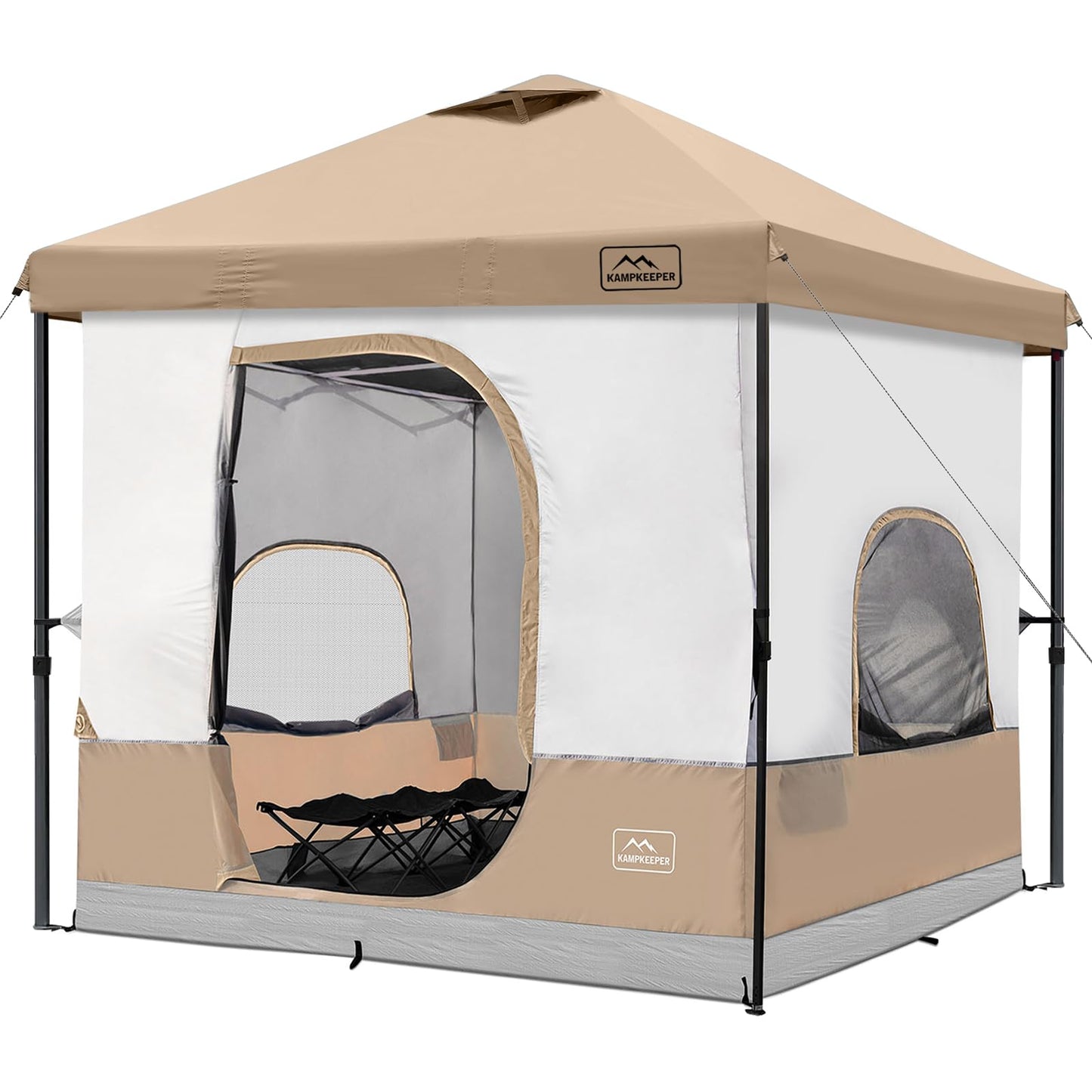 KAMPKEEPER 6-Person 10x10 Pop-Up Canopy Tent with Inner Tent, Waterproof, Portable Camping Shelter with Vented Roof, Adjustable Instant Canopy Height for Camping, Khaki