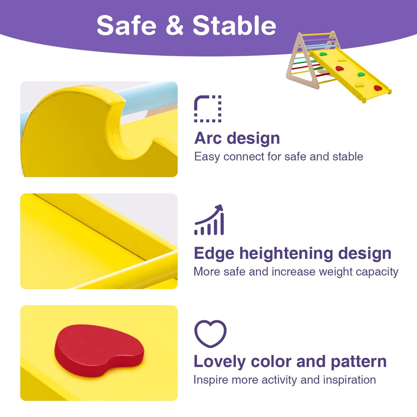 Wonline 3 in 1 Triangle Climber with Ramp Wooden Toddler Climbing Triangle Toys for Sliding and Climbing, 3-Piece Set Play Equipment for Kids Boys Girls Toddler Gym Play Set