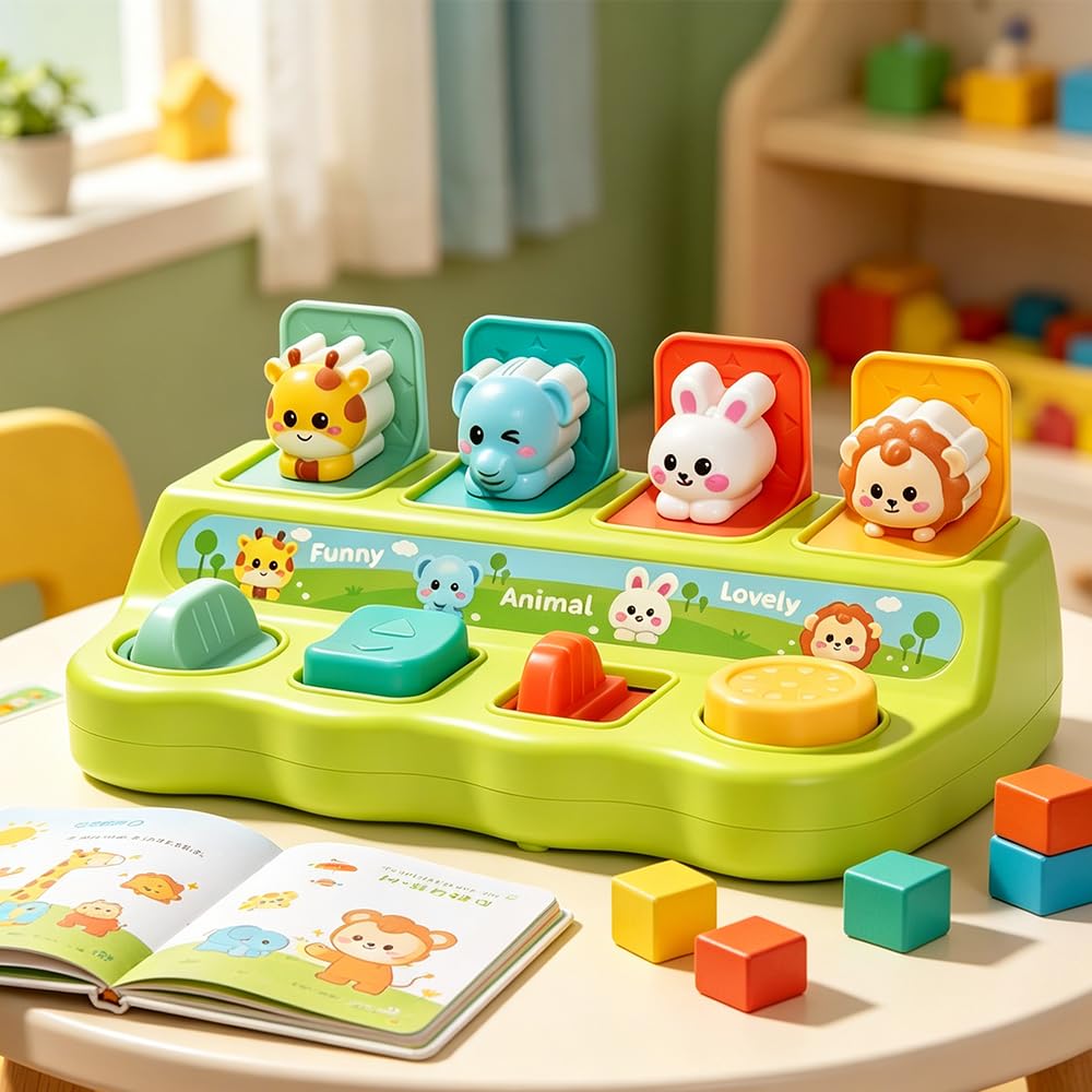 QXYXGS Pop Up Toys for 1 Year Old Boy Girl, Baby Interactive Animal Toy, Montessori Cause and Effect Learning Game, Fine Motor Skills Development, Birthday Gift for 6-12 12-18 Months Toddlers Green