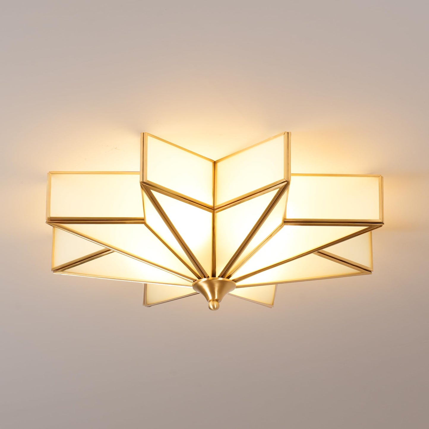 Aeyee Star Glass Ceiling Light with Ceramic Light Socket Brass Flush Mount Ceiling Light Fixture with Frosted Glass Shade Mid Century Moravian Star Light for Bedroom Foyer Living Room (19.7")