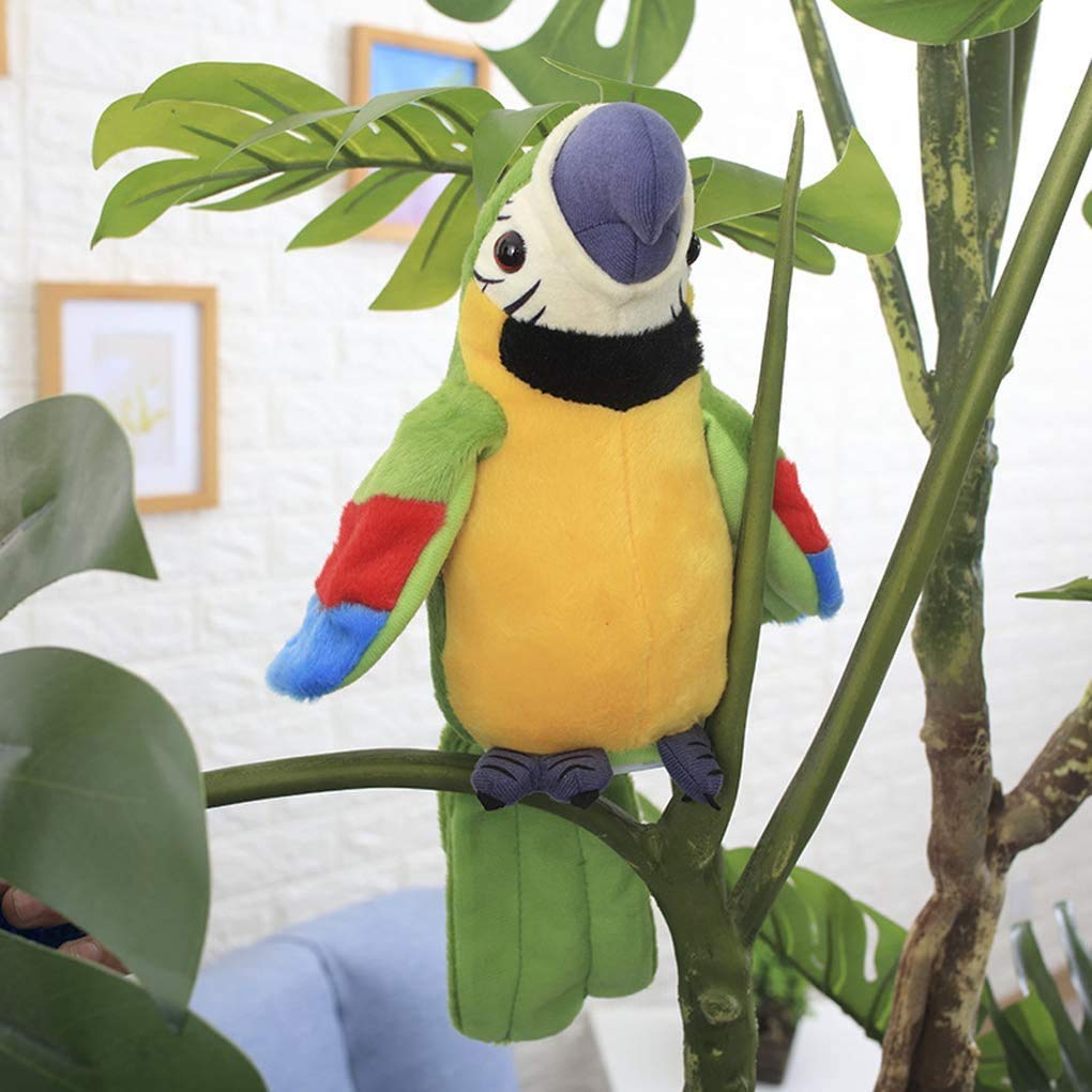 Talking Macaw Parrot Repeat What You Say Stuffed Animal Plush Toy Electronic Record Animated Bird Shake Wings Speaking Parrot Pet Plush Interactive Toys for Kids Boys Girls Christmas Birthday Gift