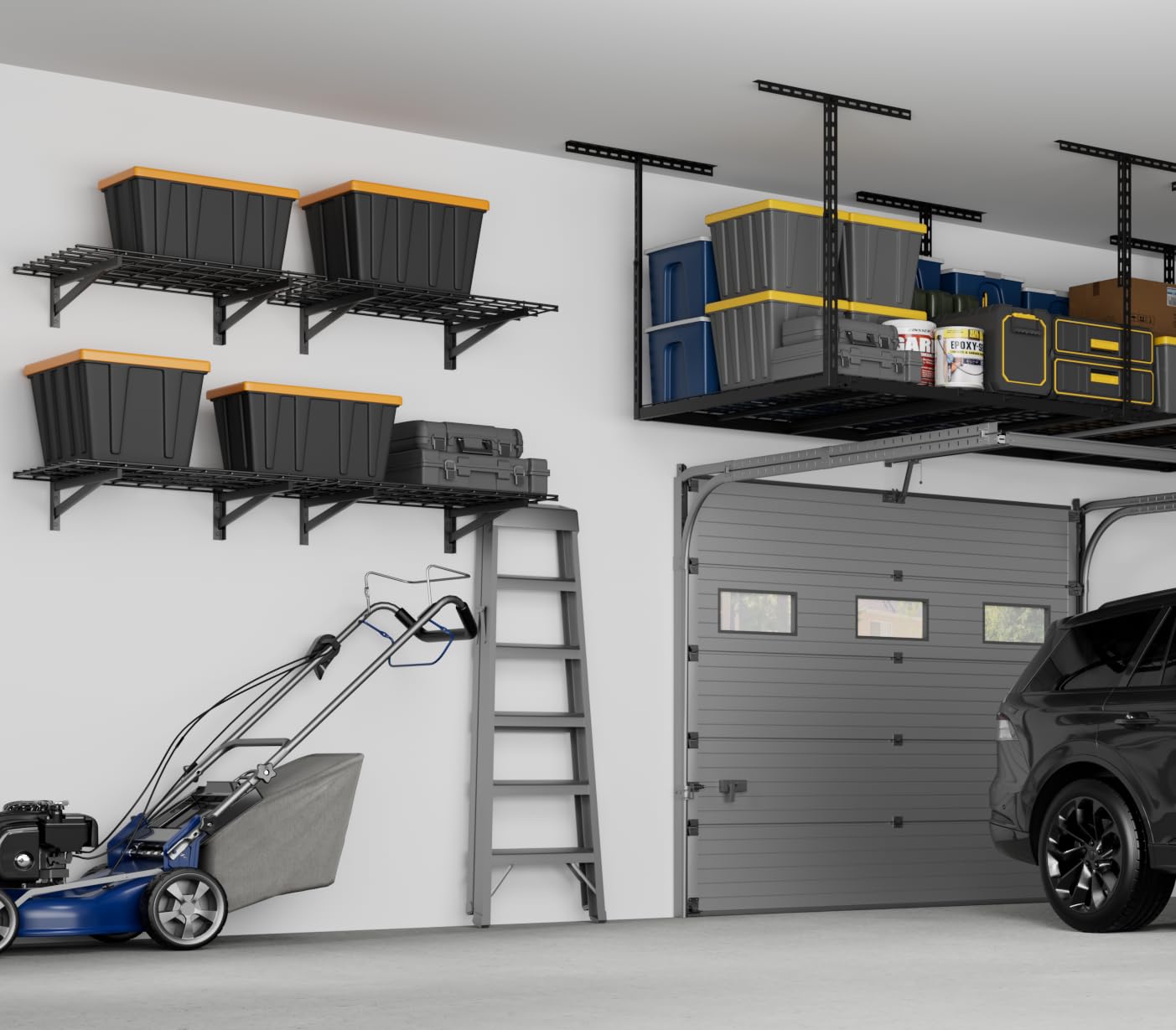 Jusgym 3X6FT Overhead Garage Storage Rack and 4 Pack Heavy Duty Garage Wall Shelving Set (2x3ft)