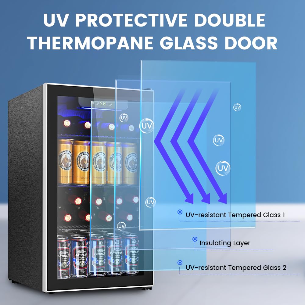 Electactic Mini Fridge 130 Can Beverage Refrigerator Cooler, 3.1 Cu.Ft Drink Fridge for Soda Wine Beer, Adjustable Temperature Control for Home Office, Black