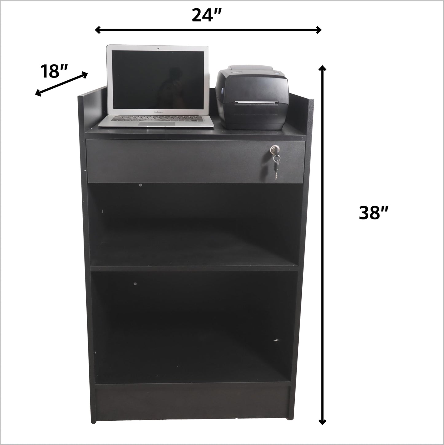 Checkout Counter Cash Register Restaurant Hostess Podium Stand, Measures 38” Height, 24” Width, 18” Length, Equipped with a Lockable Sliding Register Drawer & Wire Cable Hole