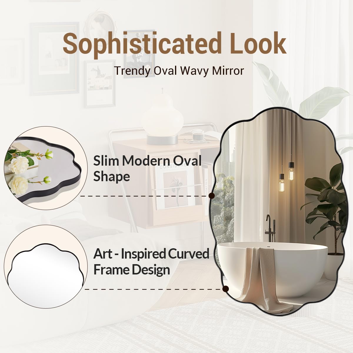 ANDY STAR Matte Black Scalloped Wall Mirror -30x48 Bathroom Vanity Mirror for Vanity, Living Room & Entryway, Anti Rust Stainless Steel MetalWall Mount Horizontal or Vertical