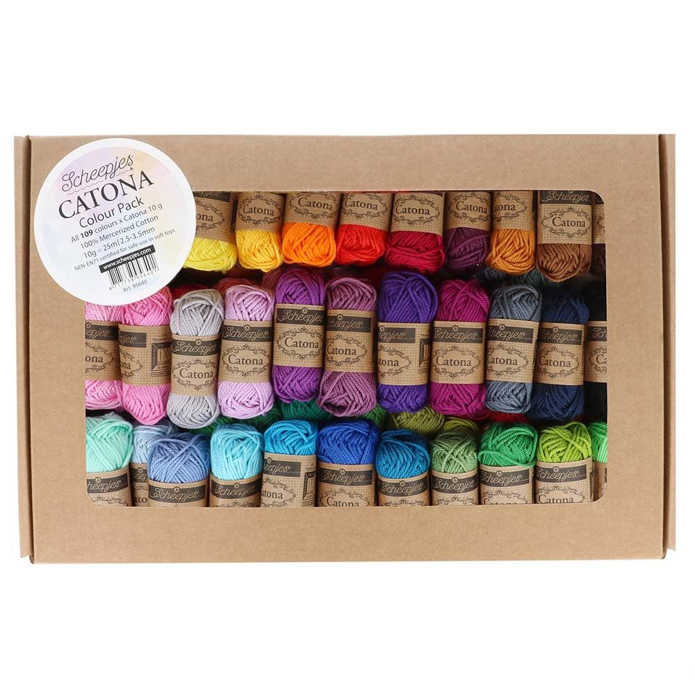 Scheepjes Catona Color Pack, 109 Mini Skeins (10 g Each) Mercerized Cotton Assortment