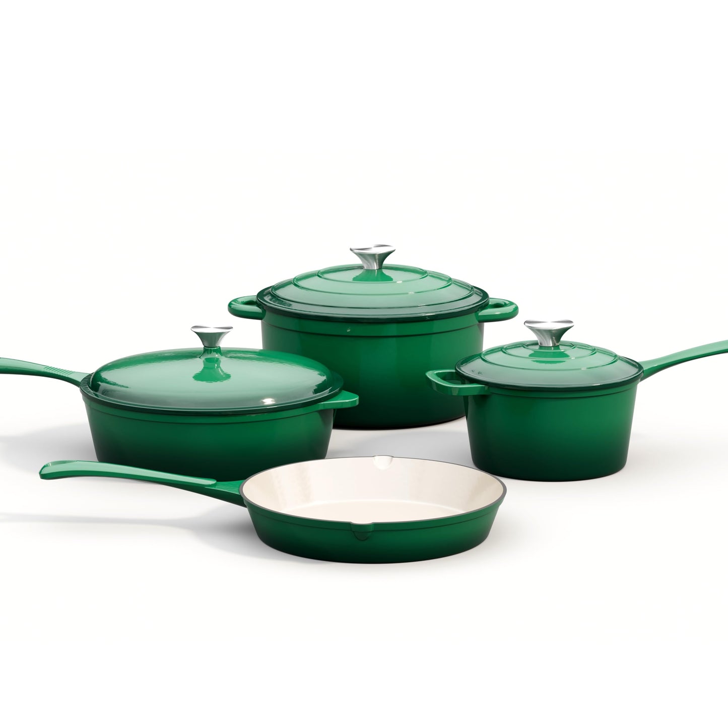 MAISON ARTS Enamel Cast Iron 7 Piece Cookware Set, Dutch Oven Pot with Lid, Emerald Non Stick Pots and Pans set, Oven Safe up to 500°F