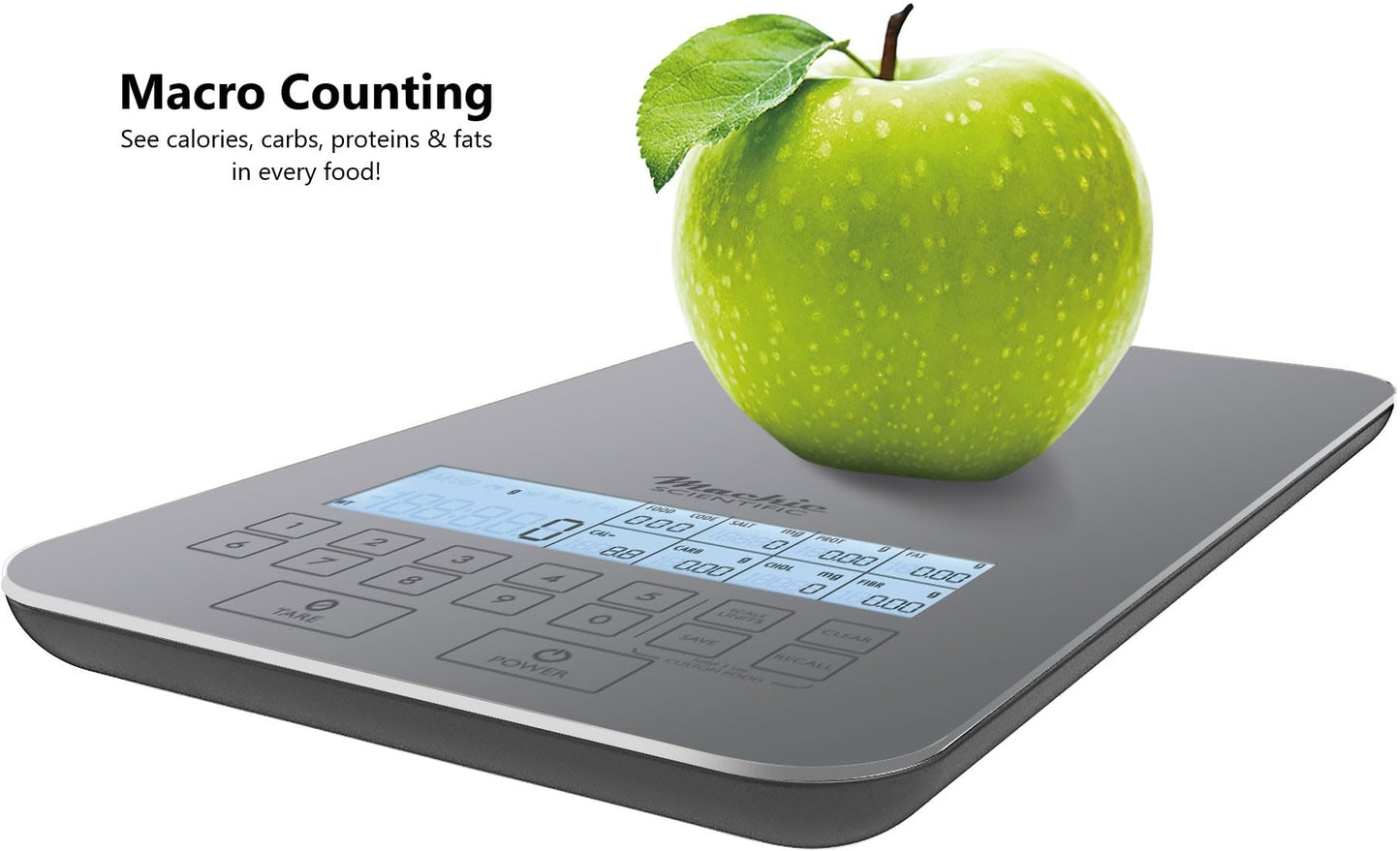 Summer Incentive Nutrition Scale by NutraTrack™ with Food Grade Glass, Perfect for Calorie Counting, Meal Prep, and Weight Loss (Pearl Silver)