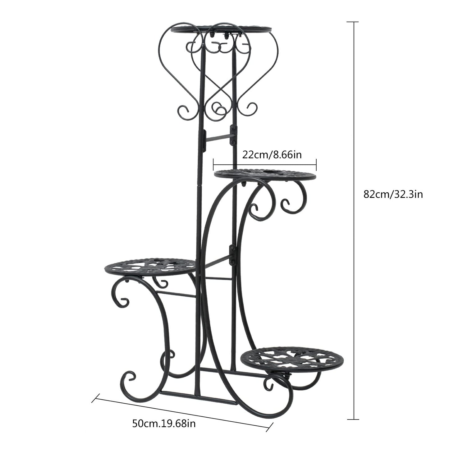 GXFCHYL Metal Plant Stand Indoor & Outdoor Wrought Iron Plant Stands Flower Pot Holder Shelf for Multi Plants, Flower Holder Racks for Patio Garden, Living Room, Corner Balcony (4 Tier)