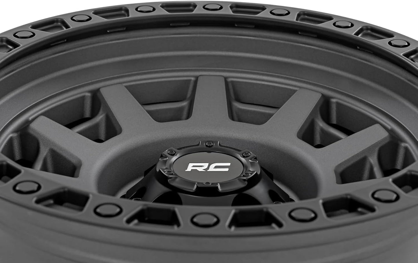 Rough Country 85 Series 15x8 Wheel - 5x4.5" Bolt Pattern, 19mm Offset, Gunmetal Gray with Black Simulated Beadlock, One-Piece Aluminum Off-Road Wheel